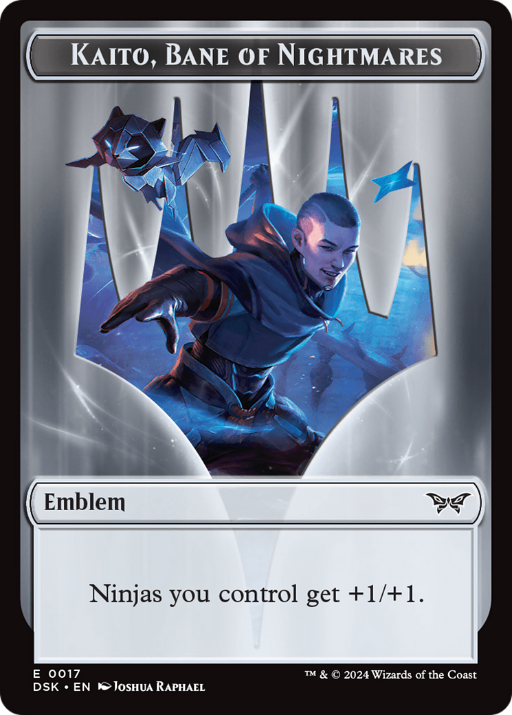 Emblem - Kaito, Bane of Nightmares // Gremlin Double-Sided Token [Duskmourn: House of Horror Tokens] | Good Games Morley