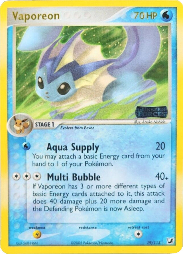 Vaporeon (19/115) (Stamped) [EX: Unseen Forces] | Good Games Morley