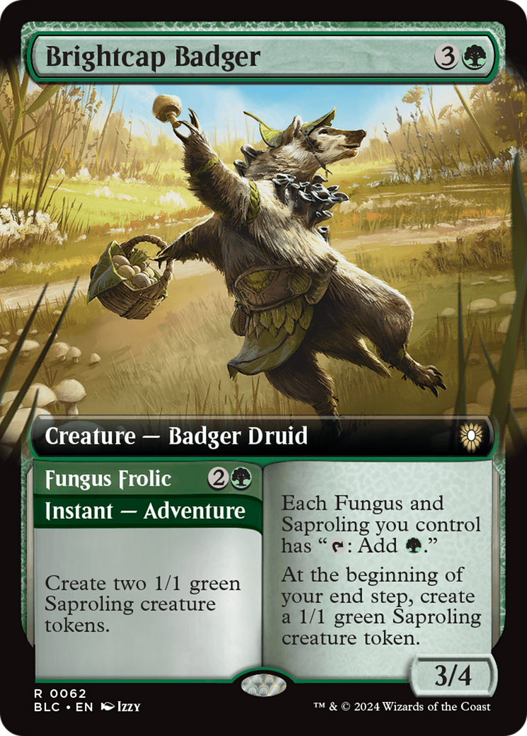 Brightcap Badger // Fungus Frolic (Extended Art) [Bloomburrow Commander] | Good Games Morley