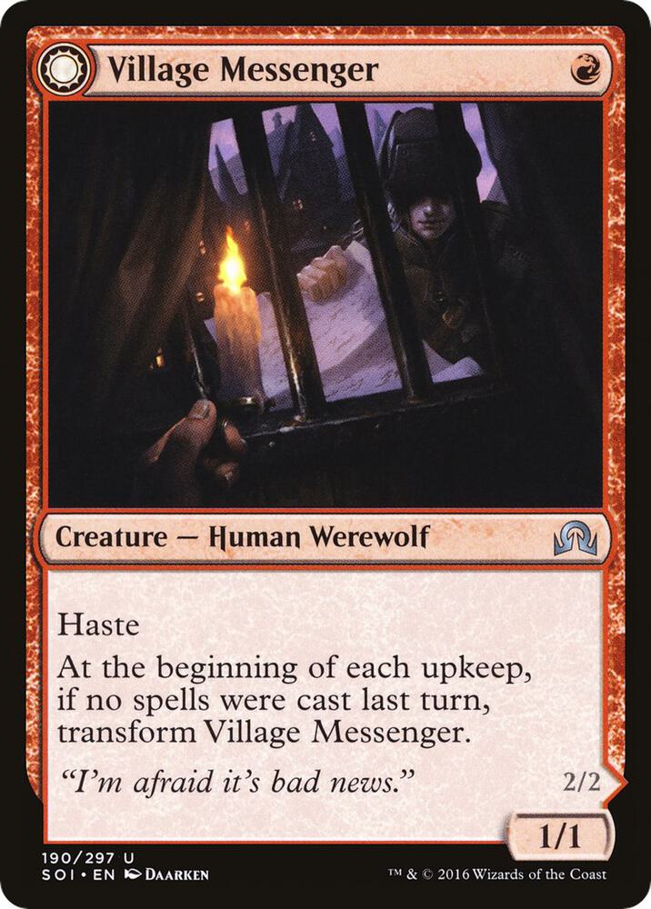 Village Messenger // Moonrise Intruder 190/297 (Shadows over Innistrad)  | Good Games Morley