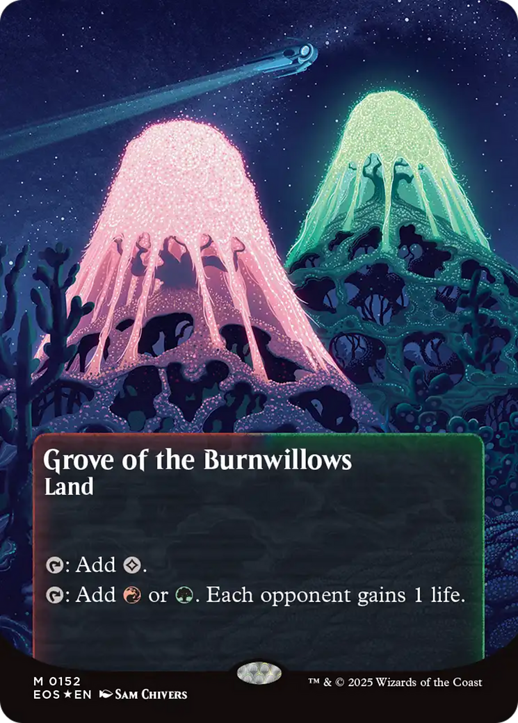 Grove of the Burnwillows (0152) (Borderless) (Galaxy Foil) [Edge of Eternities: Stellar Sights] | Good Games Morley