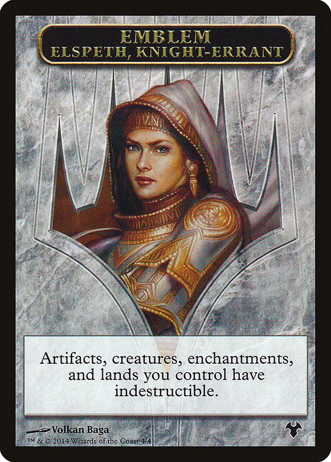 Emblem - Elspeth, Knight-Errant // Soldier Double-Sided Token [Modern Event Deck 2014 Tokens] | Good Games Morley