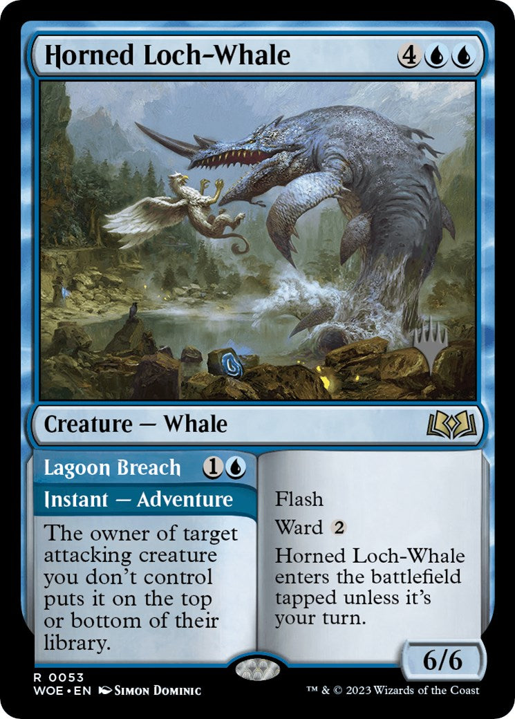 Horned Loch-Whale // Lagoon Breach (Promo Pack) [Wilds of Eldraine Promos] | Good Games Morley
