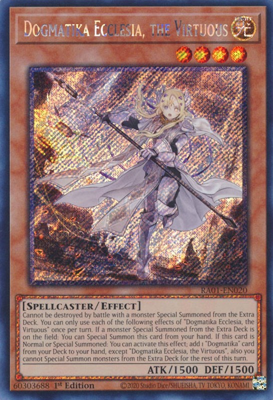 Dogmatika Ecclesia, the Virtuous [RA01-EN020] Platinum Secret Rare | Good Games Morley