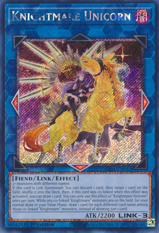 Knightmare Unicorn (Alternate Art) [RA01-EN043] Platinum Secret Rare | Good Games Morley