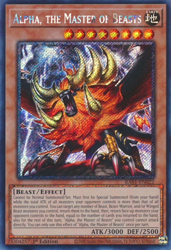 Alpha, the Master of Beasts [RA01-EN022] Platinum Secret Rare | Good Games Morley