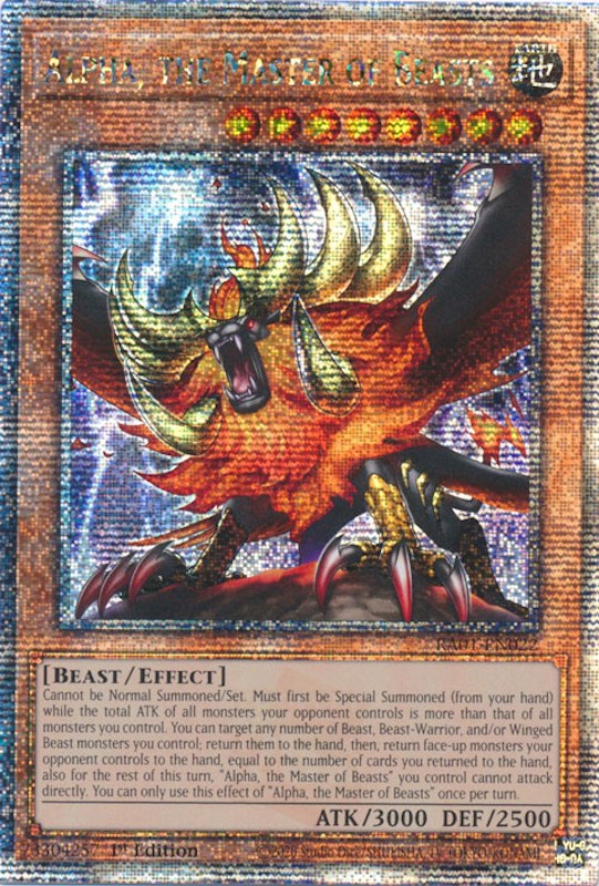 Alpha, the Master of Beasts [RA01-EN022] Quarter Century Secret Rare | Good Games Morley
