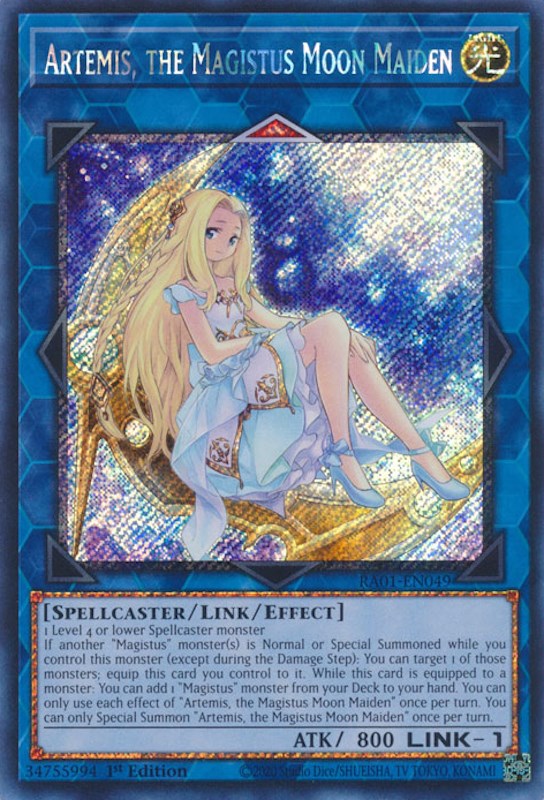 Artemis, the Magistus Moon Maiden [RA01-EN049] Platinum Secret Rare | Good Games Morley