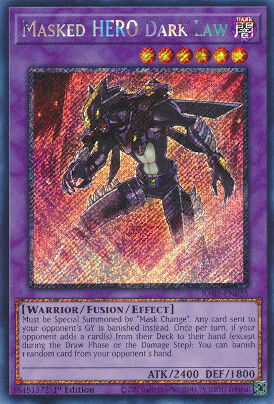 Masked HERO Dark Law [RA01-EN025] Platinum Secret Rare | Good Games Morley