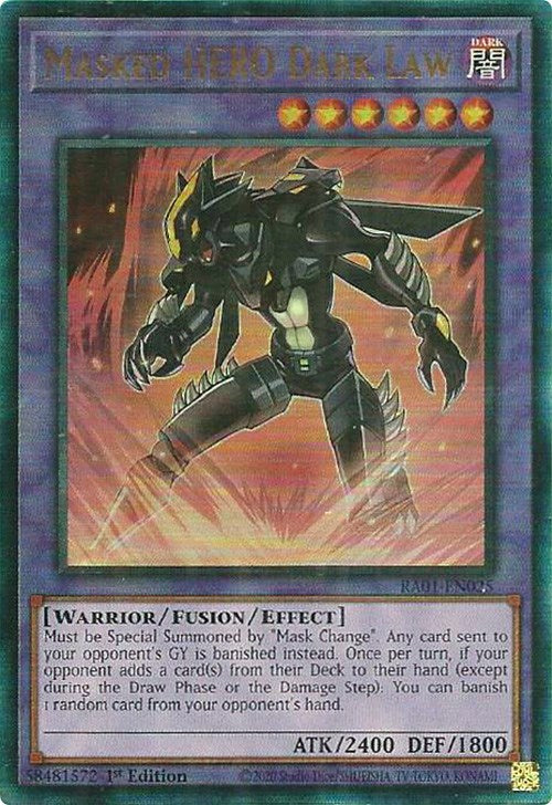 Masked HERO Dark Law [RA01-EN025] Prismatic Ultimate Rare | Good Games Morley