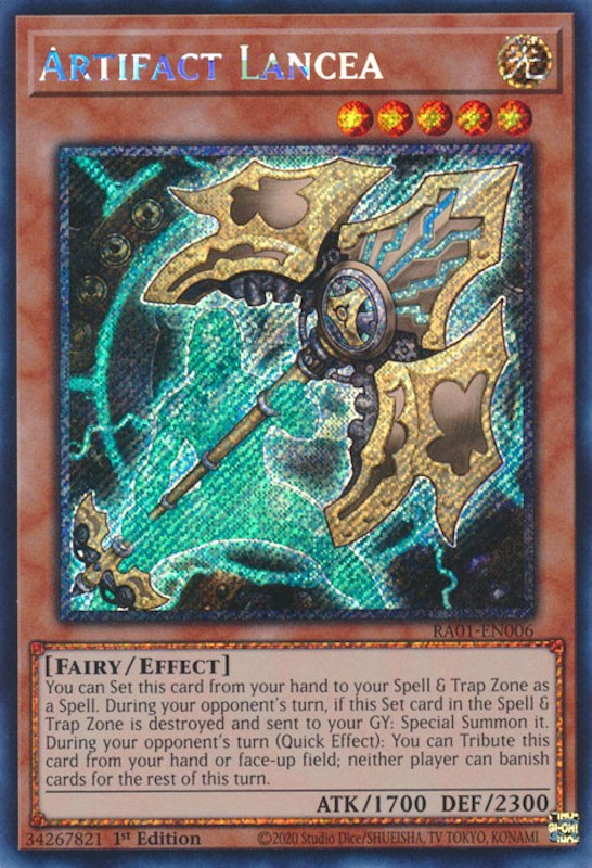 Artifact Lancea [RA01-EN006] Platinum Secret Rare | Good Games Morley