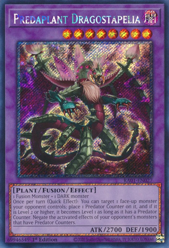 Predaplant Dragostapelia [RA01-EN027] Platinum Secret Rare | Good Games Morley