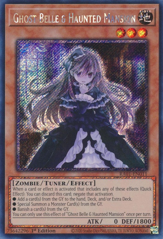 Ghost Belle & Haunted Mansion [RA01-EN011] Platinum Secret Rare | Good Games Morley