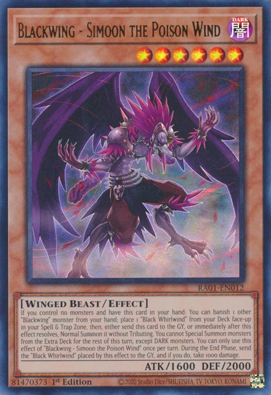 Blackwing - Simoon the Poison Wind [RA01-EN012] Ultra Rare | Good Games Morley
