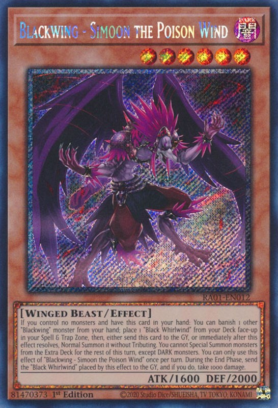 Blackwing - Simoon the Poison Wind [RA01-EN012] Platinum Secret Rare | Good Games Morley