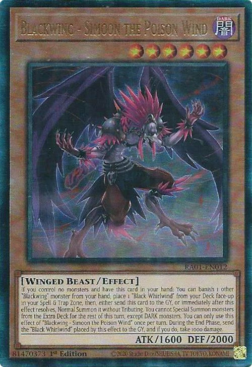Blackwing - Simoon the Poison Wind [RA01-EN012] Prismatic Ultimate Rare | Good Games Morley