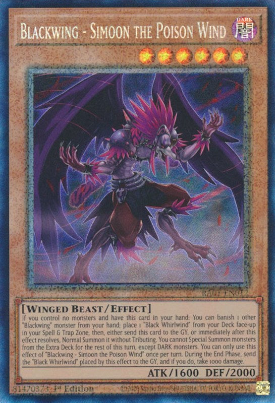 Blackwing - Simoon the Poison Wind [RA01-EN012] Prismatic Collector's Rare | Good Games Morley