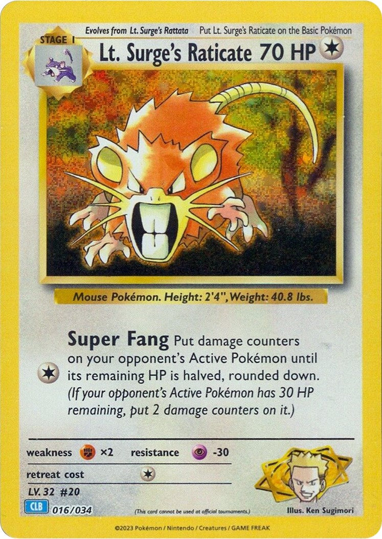 Lt. Surge's Raticate [Trading Card Game Classic] | Good Games Morley