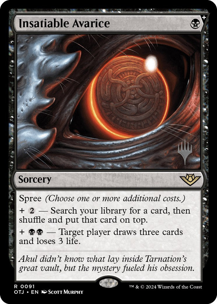 Insatiable Avarice (Promo Pack) [Outlaws of Thunder Junction Promos] | Good Games Morley