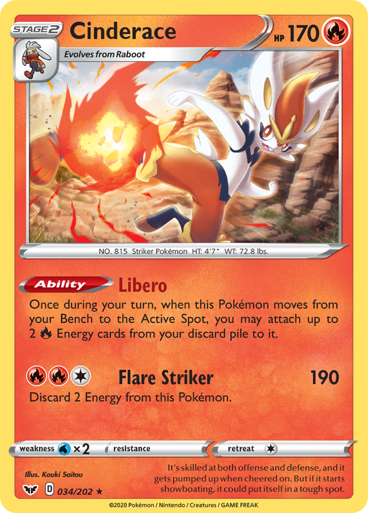 Cinderace (034/202) (Theme Deck Exclusive) [Sword & Shield: Base Set] | Good Games Morley