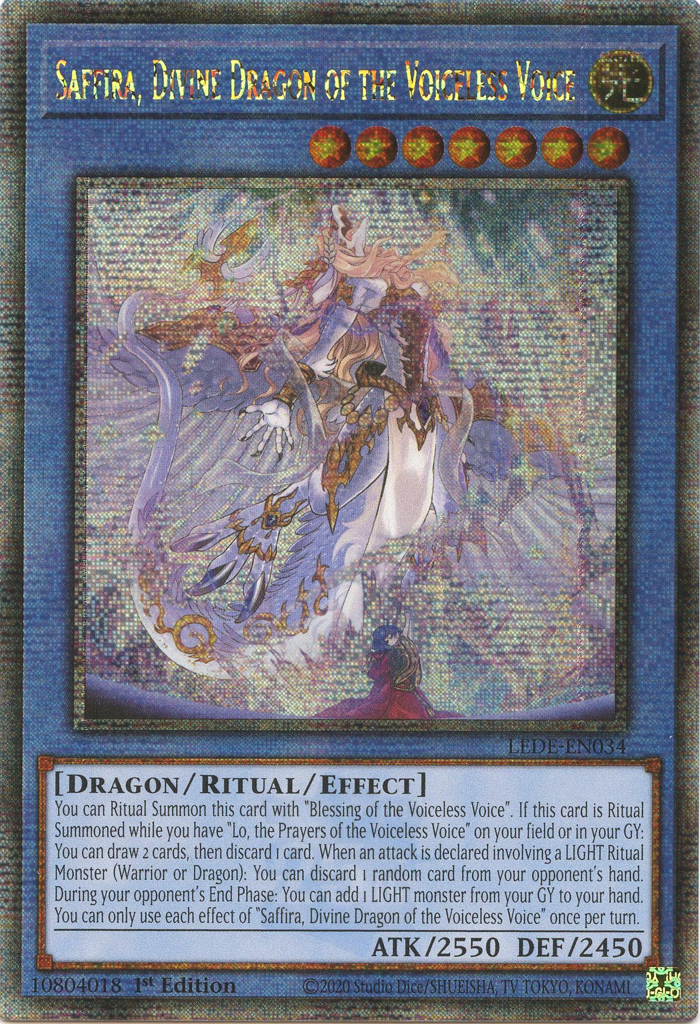 Saffira, Divine Dragon of the Voiceless Voice (Quarter Century Secret Rare) [LEDE-EN034] Quarter Century Secret Rare | Good Games Morley
