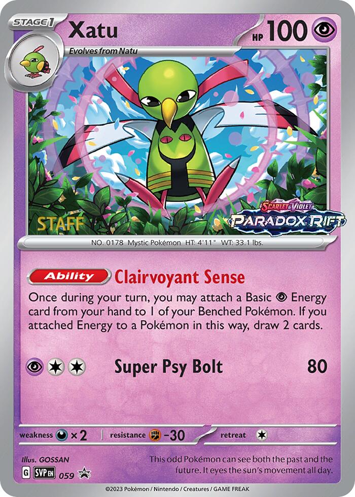Xatu (059) (Staff Prerelease Promo) [Scarlet & Violet: Black Star Promos] | Good Games Morley
