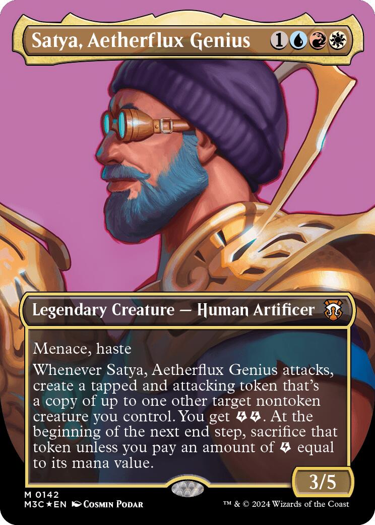 Satya, Aetherflux Genius (Borderless) (Ripple Foil) [Modern Horizons 3 Commander] | Good Games Morley