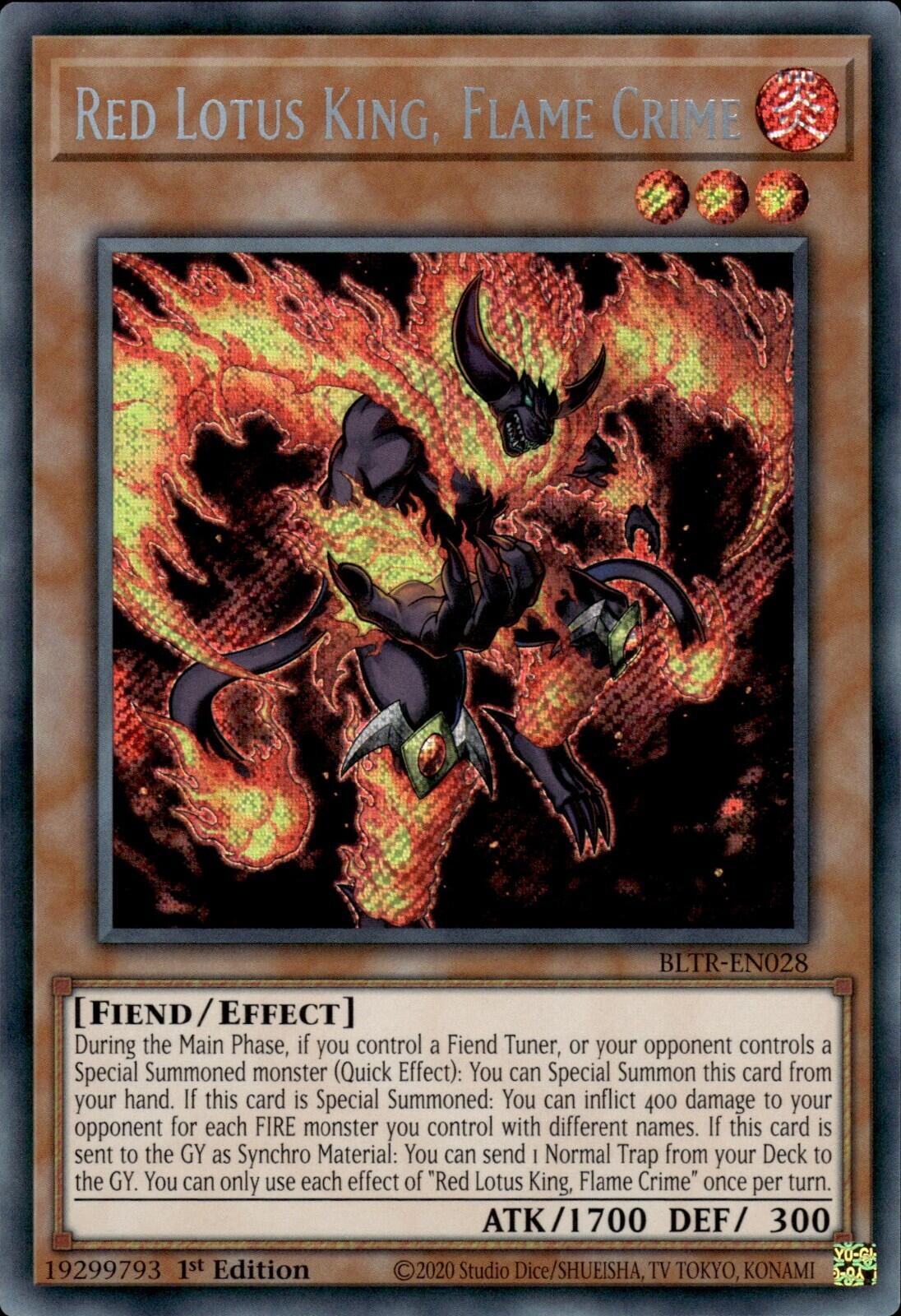 Red Lotus King, Flame Crime [BLTR-EN028] Secret Rare | Good Games Morley