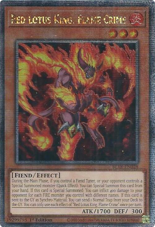 Red Lotus King, Flame Crime (Quarter Century Secret Rare) [BLTR-EN028] Quarter Century Secret Rare | Good Games Morley