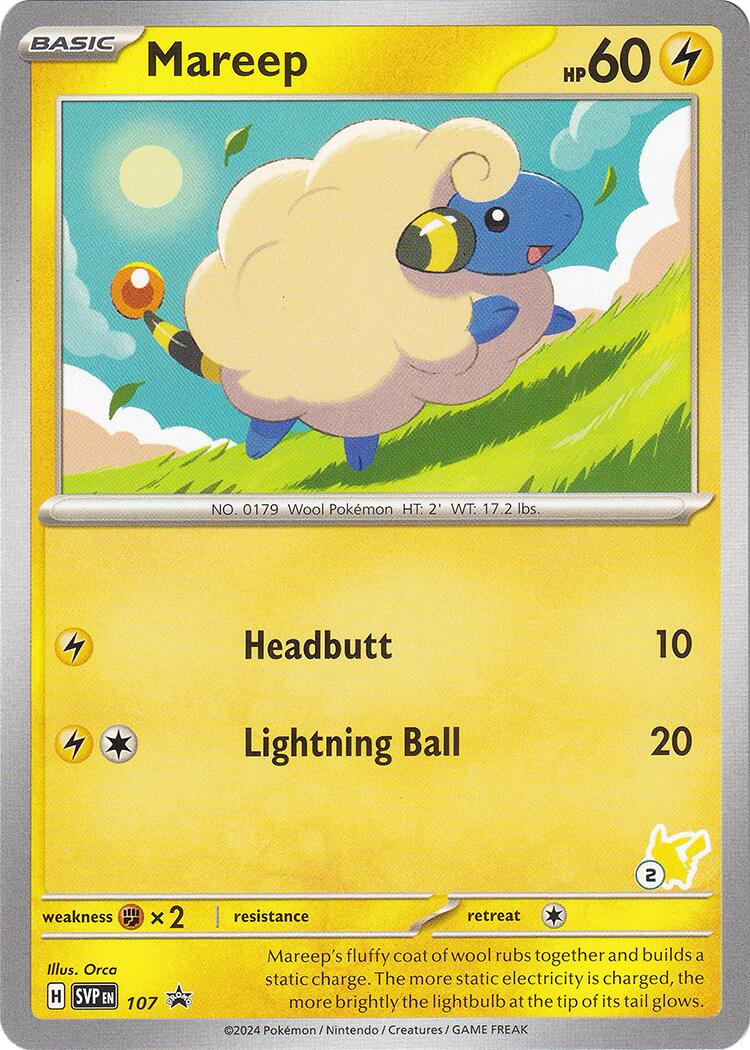 Mareep (107) (Pikachu Stamp #2) [Battle Academy 2024] | Good Games Morley