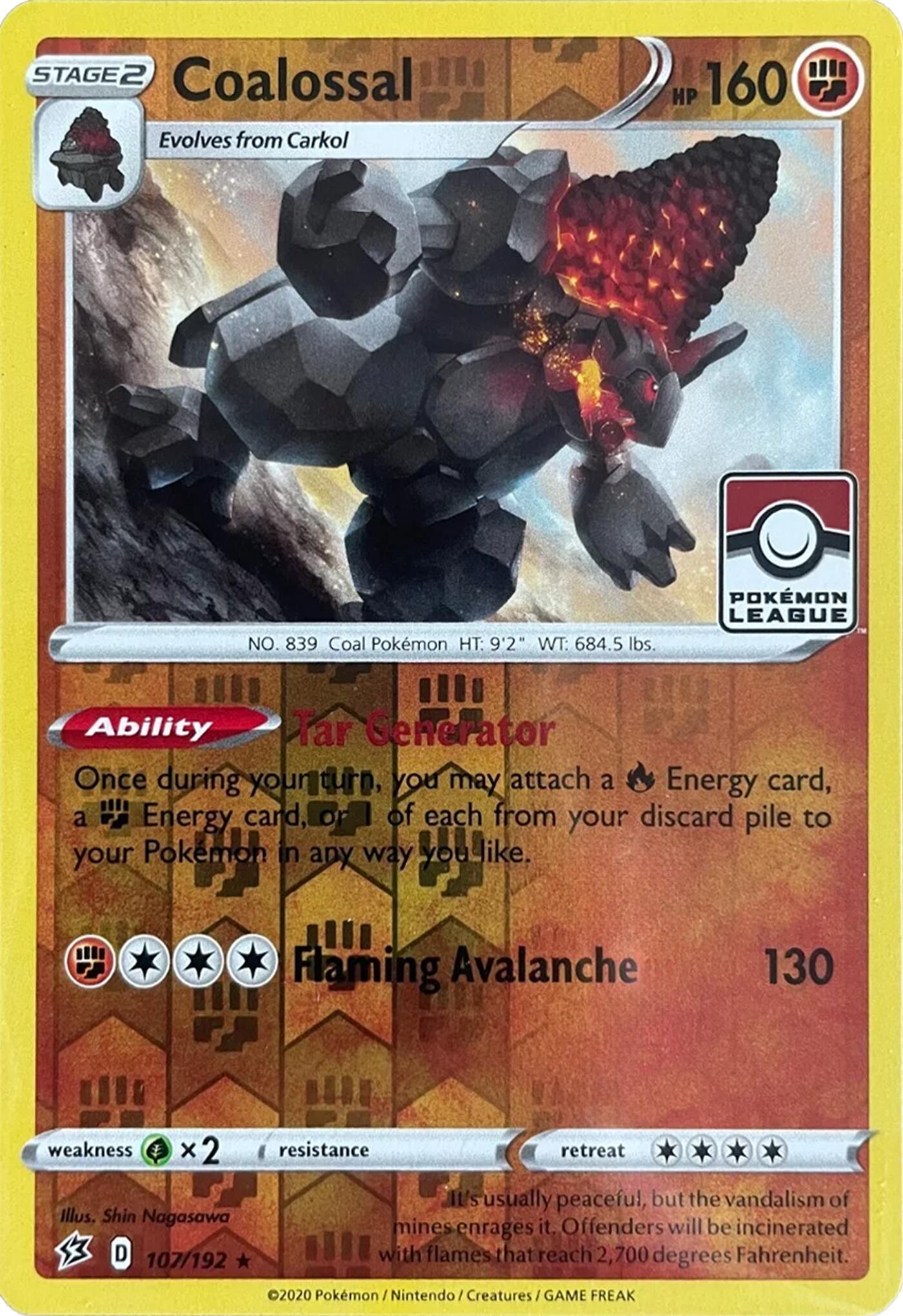 Coalossal (107/192) (League Promo) [Sword & Shield: Rebel Clash] | Good Games Morley