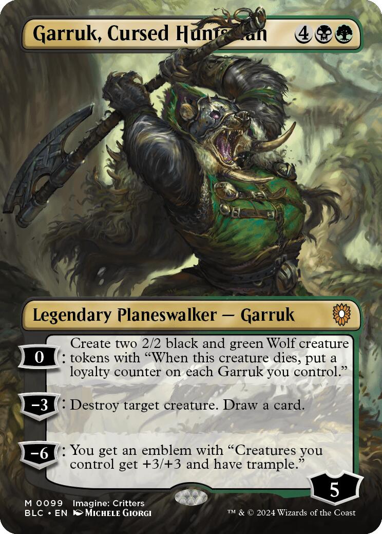 Garruk, Cursed Huntsman (Borderless) [Bloomburrow Commander] | Good Games Morley