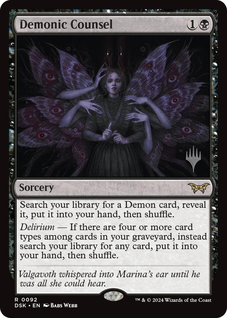 Demonic Counsel (Promo Pack) [Duskmourn: House of Horror Promos] | Good Games Morley