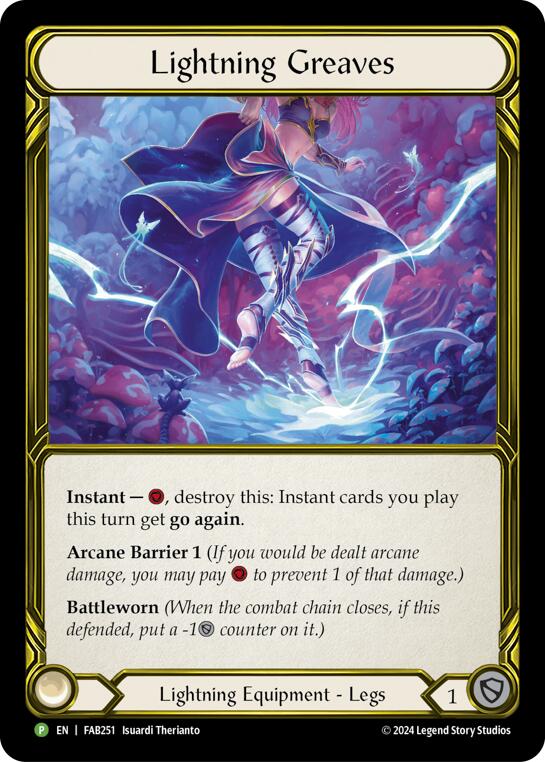 Lightning Greaves (Golden) [FAB251] (Promo)  Cold Foil | Good Games Morley