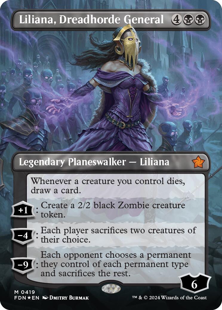 Liliana, Dreadhorde General (Borderless) (Mana Foil) [Foundations] | Good Games Morley
