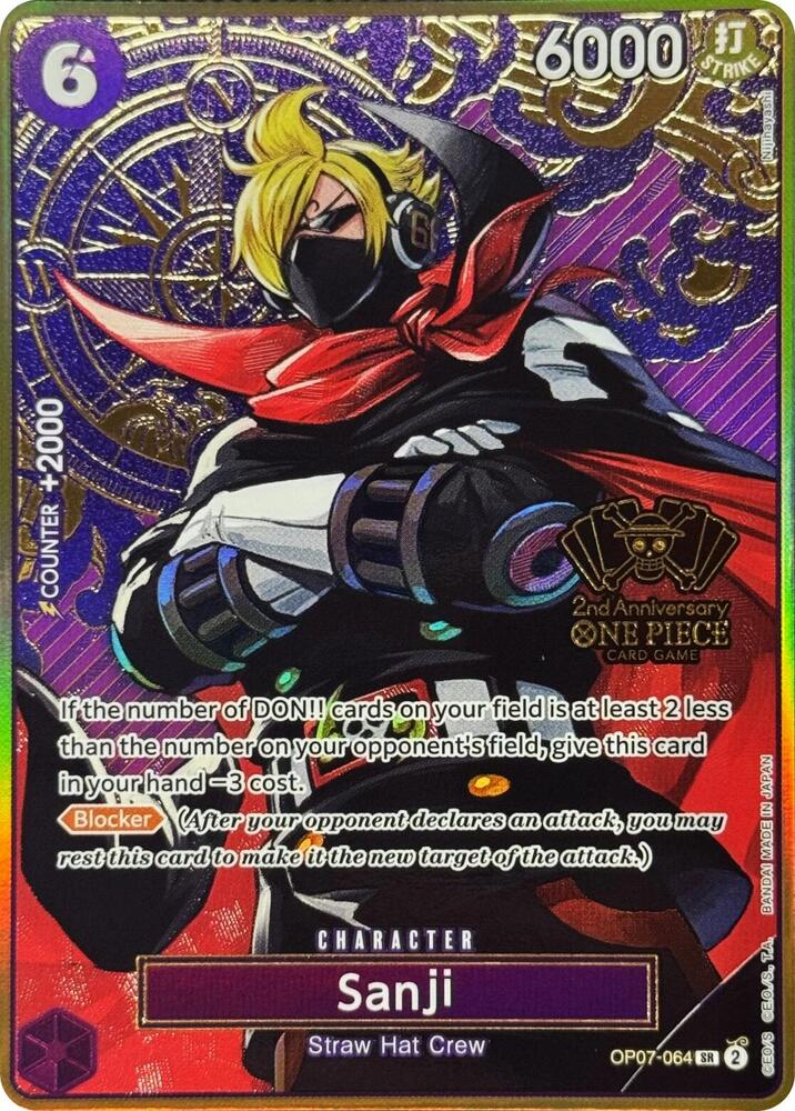 Sanji (One Piece Japanese Version 2nd Anniversary Set) OP07-064 (One Piece Promotion Cards)  - Foil | Good Games Morley