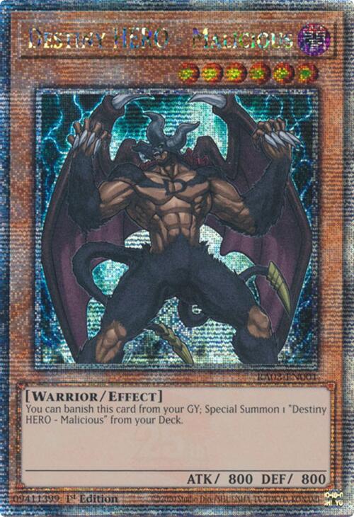 Destiny HERO - Malicious (Quarter Century Secret Rare) [RA03-EN001] Quarter Century Secret Rare | Good Games Morley