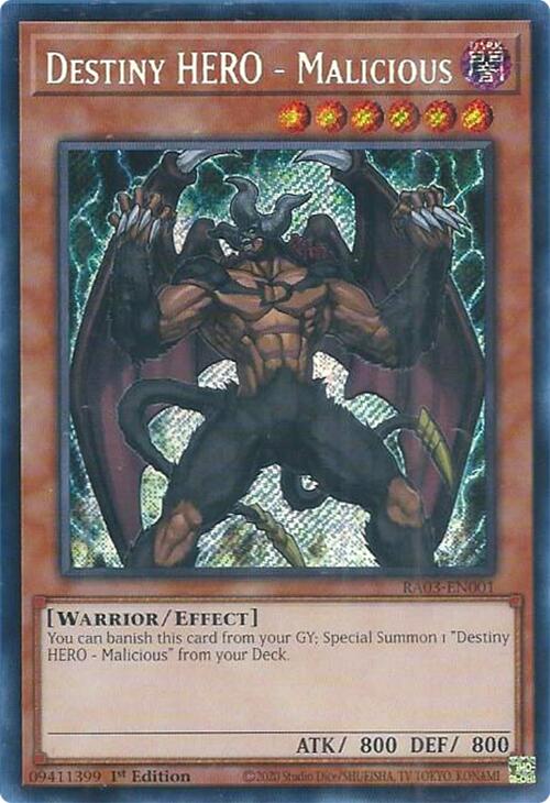 Destiny HERO - Malicious (Secret Rare) [RA03-EN001] Secret Rare | Good Games Morley