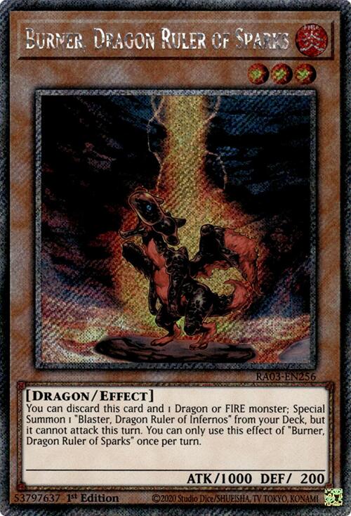 Burner, Dragon Ruler of Sparks (Platinum Secret Rare) [RA03-EN256] Platinum Secret Rare | Good Games Morley