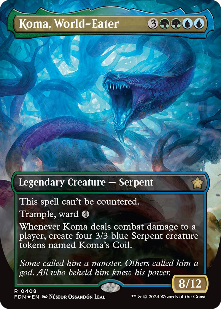 Koma, World-Eater (Borderless) (Mana Foil) [Foundations] | Good Games Morley
