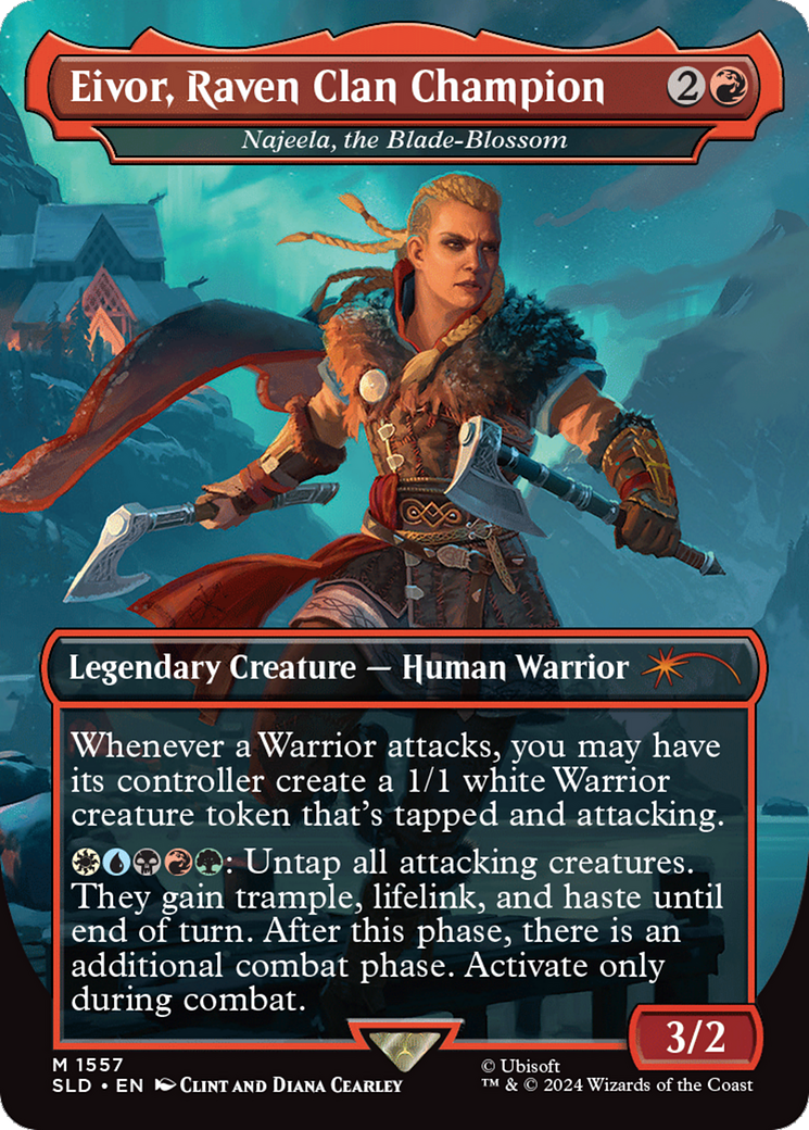 Eivor, Raven Clan Champion - Najeela, the Blade-Blossom (Rainbow Foil) [Secret Lair Drop Series] | Good Games Morley