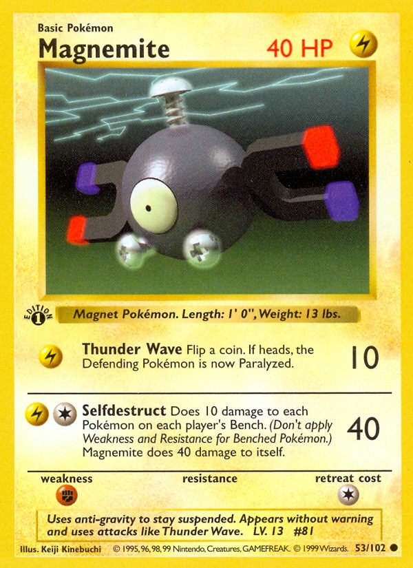 Magnemite (53/102) (Shadowless) [Base Set 1st Edition] | Good Games Morley