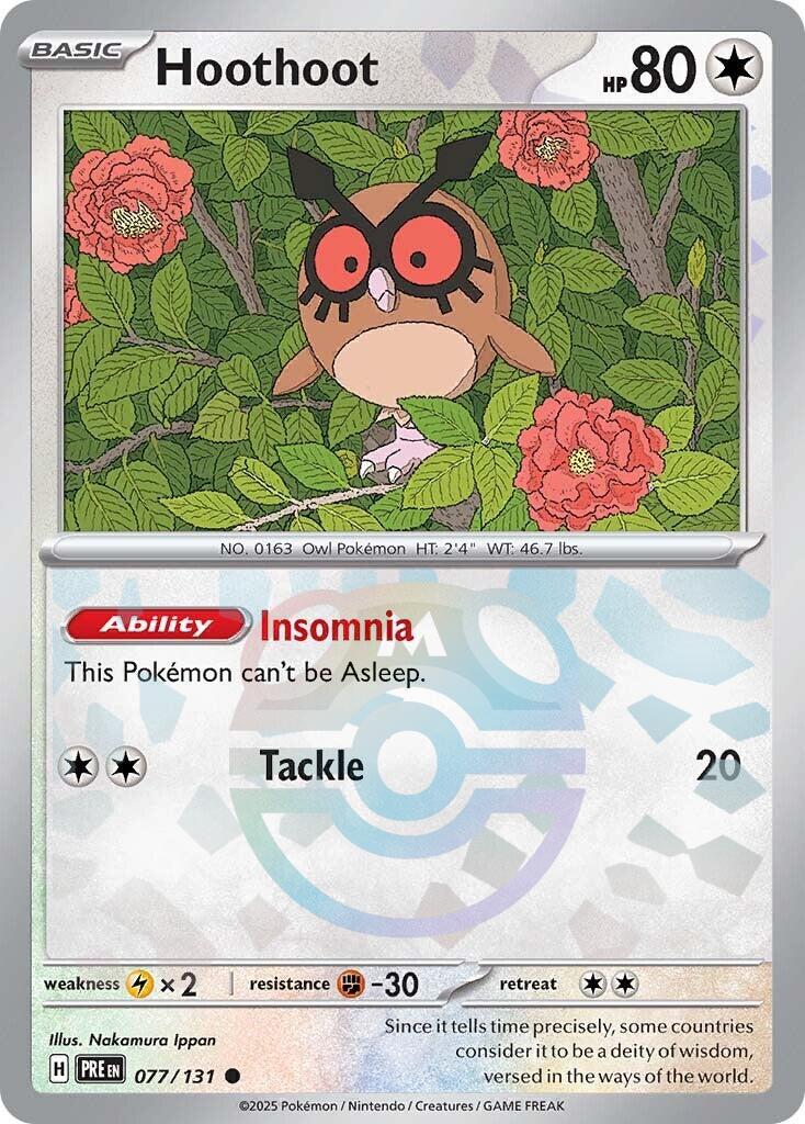 Hoothoot (077/131) (Master Ball Pattern) [Scarlet & Violet: Prismatic Evolutions] | Good Games Morley