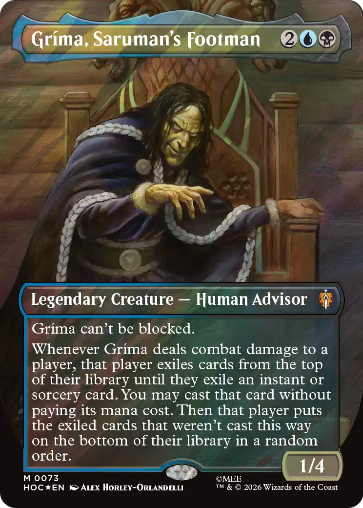 Grima, Saruman's Footman (Borderless) (Surge Foil) [The Hobbit: Eternal-Legal] | Good Games Morley