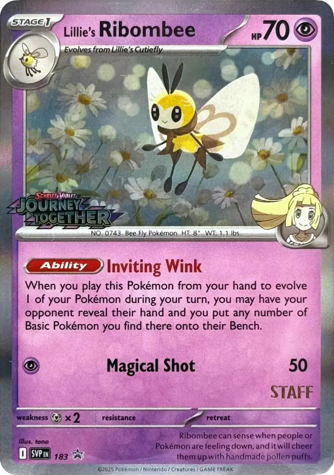 Lillie's Ribombee (183) (Prerelease Staff) [Scarlet & Violet: Black Star Promos] | Good Games Morley