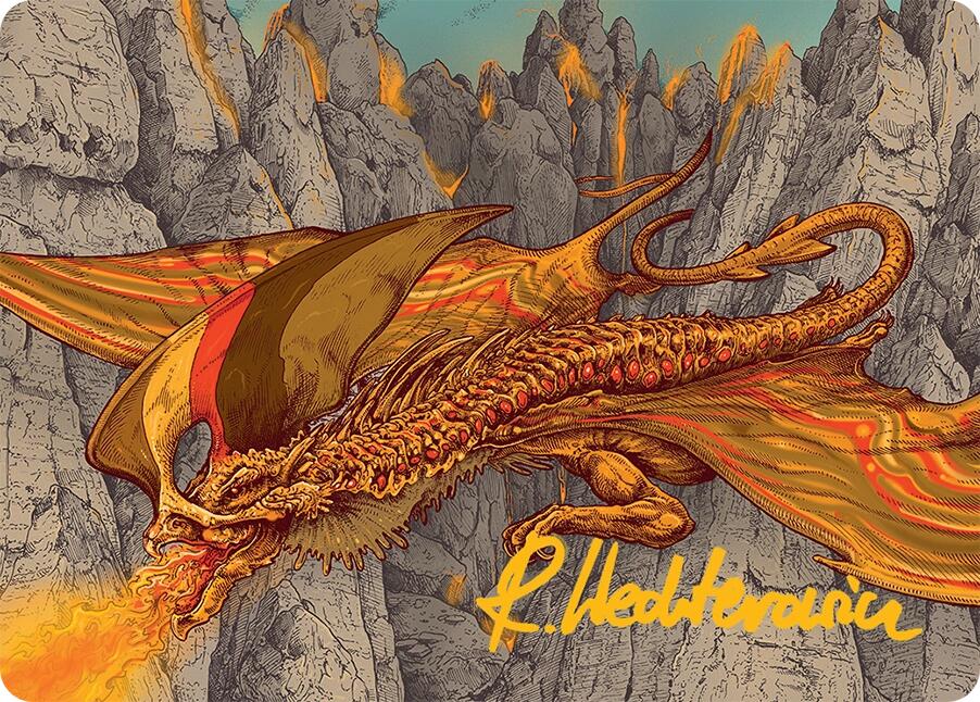 Magmatic Hellkite Art Card (34/54) (Gold-Stamped Signature) [Tarkir: Dragonstorm Art Series] | Good Games Morley