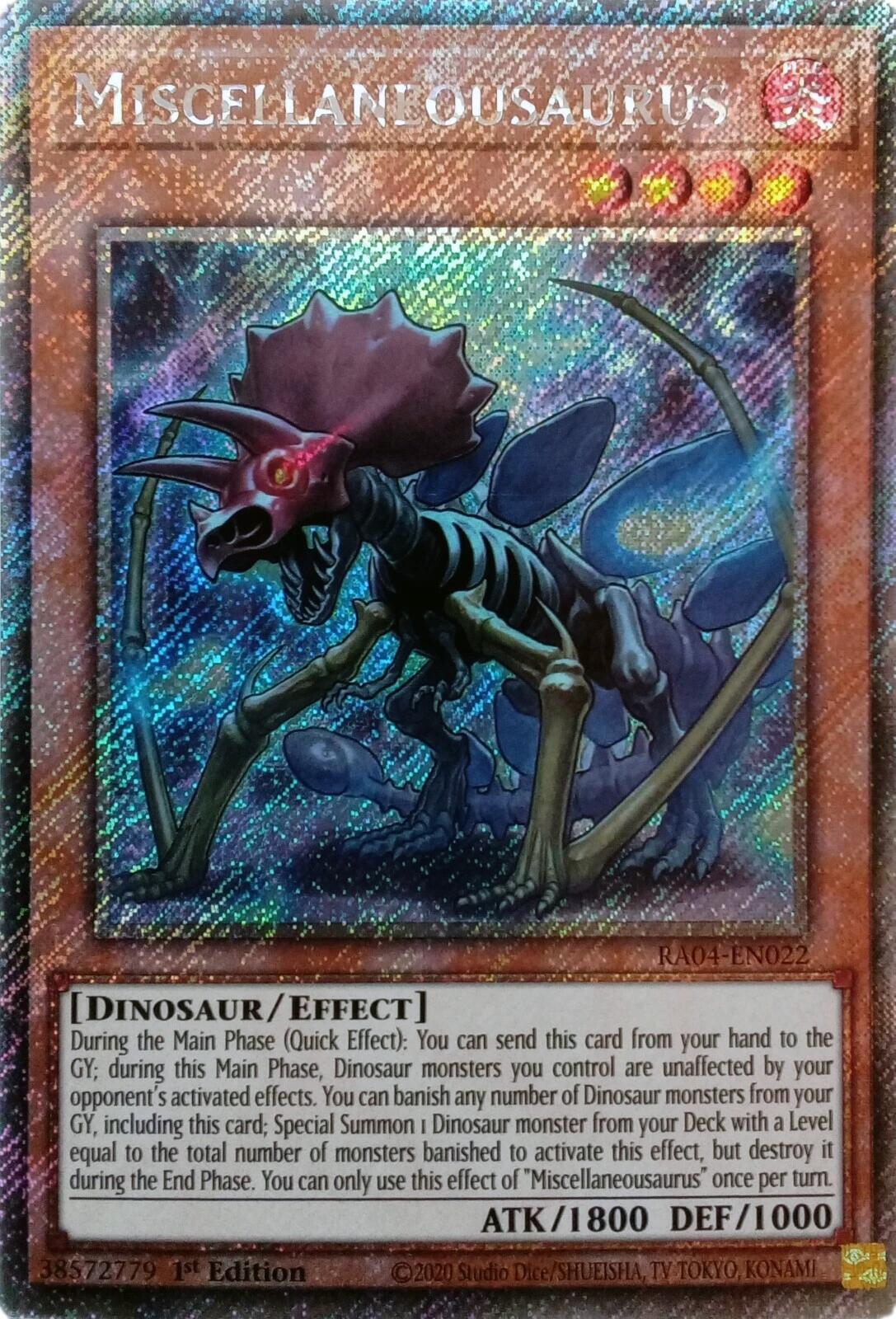Miscellaneousaurus [RA04-EN022] Platinum Secret Rare | Good Games Morley