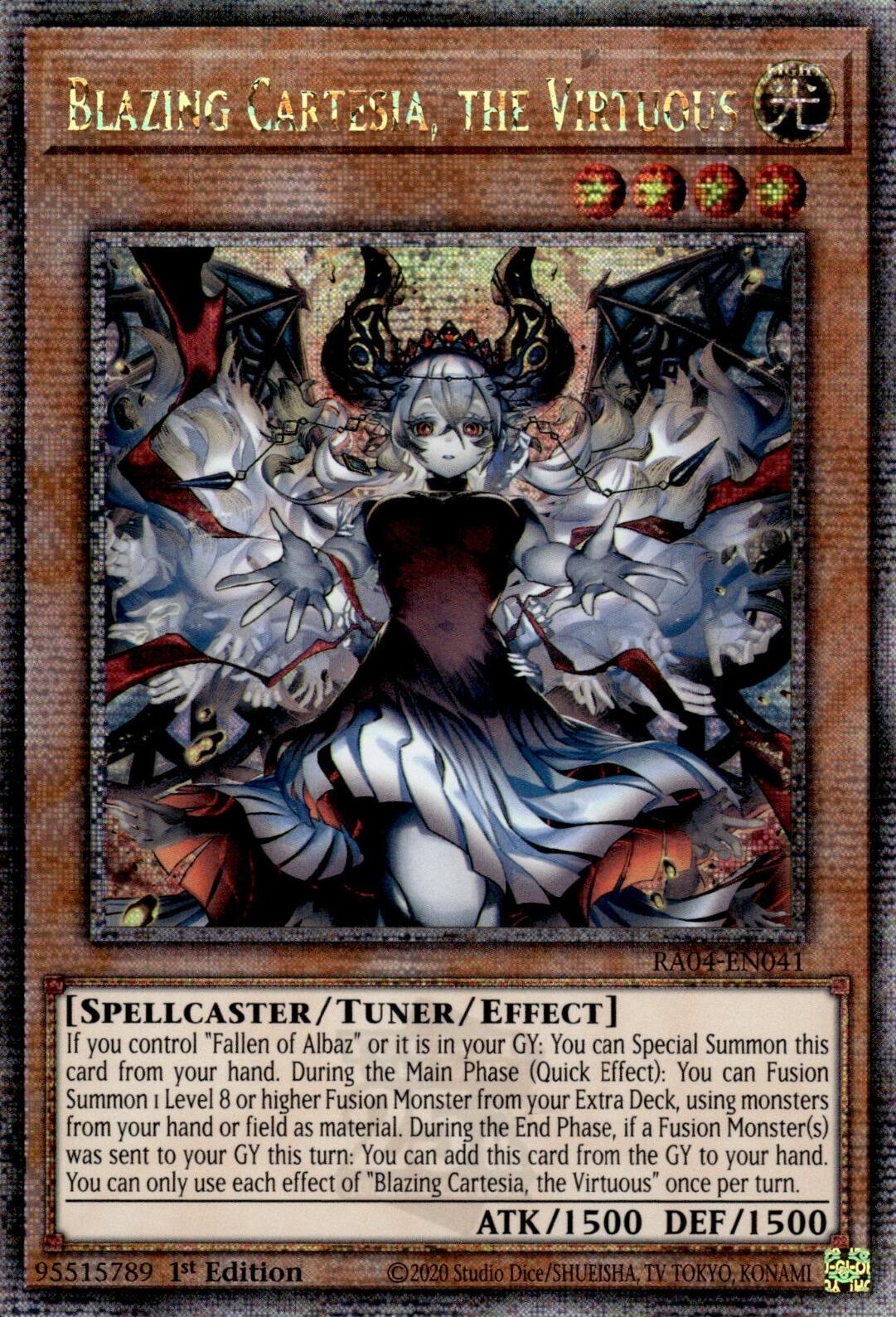 Blazing Cartesia, the Virtuous (New Art) [RA04-EN041] Quarter Century Secret Rare | Good Games Morley