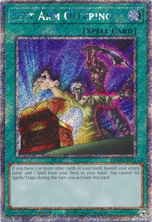 Left Arm Offering [RA04-EN086] Platinum Secret Rare | Good Games Morley