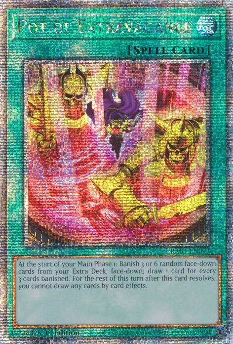 Pot of Extravagance (New Art) [RA04-EN093] Quarter Century Secret Rare | Good Games Morley